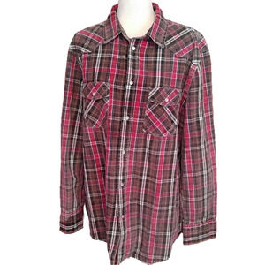 Farm Boy Plaid Western Shirt Pearl Snaps L